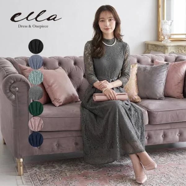 ドレス パーティードレス ロングドレス ロング ロング丈 シフォン ハイネック タック 結婚式 ワンピース 袖あり パーティドレス チュール ycpt05a