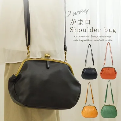 ショルダーバッグ レディース レトロ 可愛い 2way がま口 バッグ フェイクレザー ドット 水玉 ショルダー 大きめ