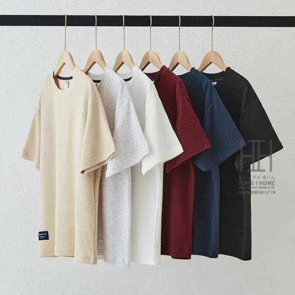 ワッフルtシャツ Tシャツ メンズ 半袖 おしゃれ クルーネック ワッフル地 8.2oz ヘビーウェイト 厚手 綿 ワンポイント シンプル カジュアル ゆったり 吸汗 通気