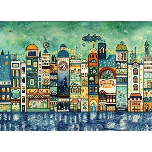 エポック社 500ピース ジグソーパズル イラスト/アート 西村典子 星降る夜の街 (38×53cm) 06-103 のり付き ヘラ付き 点数券