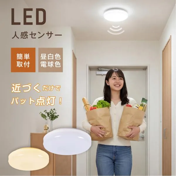 シーリングライト LED 小型 3畳 6畳 人感センサー ライト 天井照明 薄型 センサーライト 夜間 人感 自動点灯 トイレ 洗面所 玄関灯 廊下 階段 灯 節電 LED照明