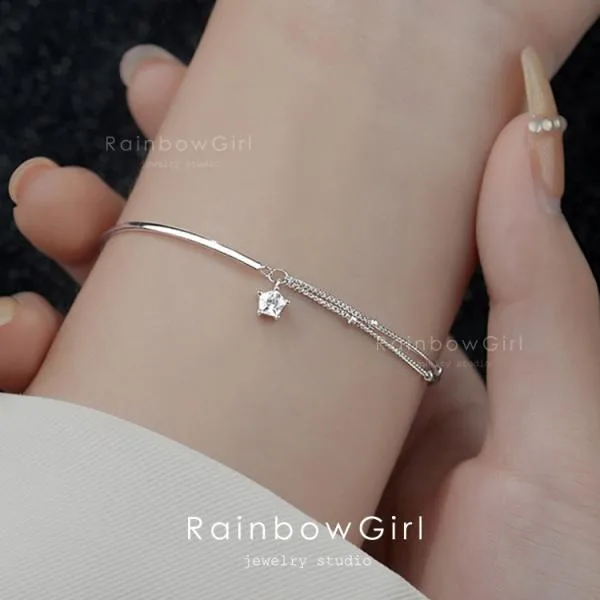 ブレスレット レディース 星 スター 2連 バー オシャレ 大人可愛い シルバー925 プラチナ仕上げ 女性 人気 ホワイトデーお返し