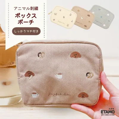 ポーチ 犬 猫 ボックスポーチ マチ付き 小物入れ グッズ 猫雑貨 四角 化粧ポーチ 動物 アニマル 刺繍 雑貨 かわいい おしゃれ レディース メンズ ギフト エタモ