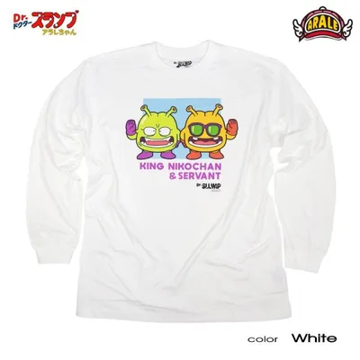 ドクタースランプ アラレちゃん ロンT 長袖Tシャツ キャラクター グッズ アニメ ホワイト 白 ニコチャン大王 スッパマン がっちゃん 可愛い OTAKU プレゼント