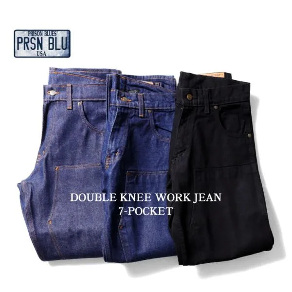 【並行輸入品】PRISON BLUES / プリズンブルース PRBS192 DOUBLE KNEE WORK JEAN 7-POCKET / ダブルニーワークデニムジーンズ 7ポケット -全3色-