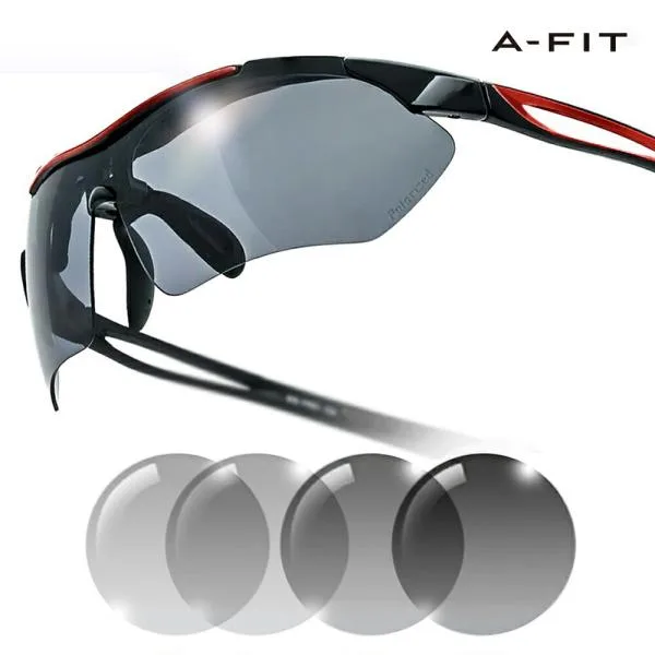 偏光調光スポーツサングラス メンズ アジアンフィット UV99%カット 調光サングラス ゴルフ ランニング A-FIT(エーフィット)
