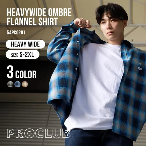 【正規代理店】プロクラブ ヘビーウェイト フランネルシャツ ワイド PRO CLUB 厚手 メンズ チェックシャツ オンブレ USAモデル 大きいサイズ アメカジ