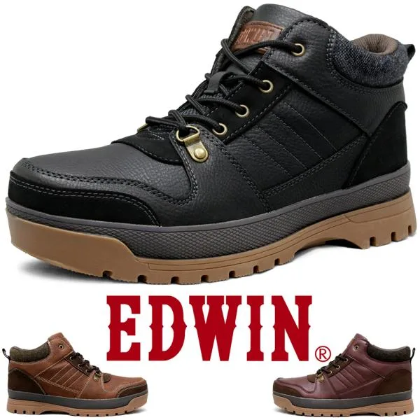 防水 ハイカットスニーカー メンズ ファスナー付き スニーカーブーツ 防滑底トレッキング アウトドアシューズ 3色 EDWIN エドウィン edm6560|正規販売店