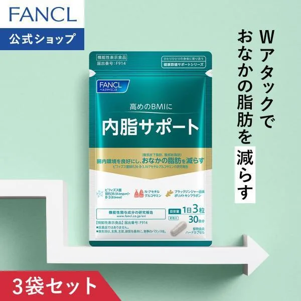 【ポイント10%】 内脂サポート 機能性表示食品 90日分 内臓脂肪 サプリメント サプリ ブラックジンジャー ファンケル 健康食品 FANCL 公式