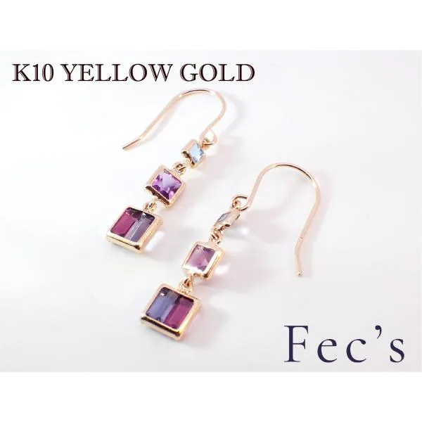 ピアス レディース アレルギー対応 ニッケルフリー K10YG 10金 イエローゴールド マルチカラーストーンピアス フックピアス 天然石 カラフル