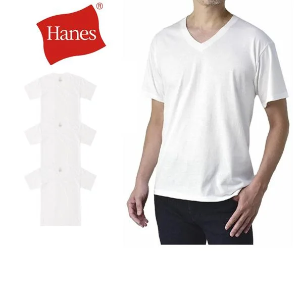 Tシャツ 無地 半袖 白 白T Hanes ヘインズ 3枚組 Vネック メンズ インナー 3枚入 HM1EU703 HM1EU706S C3X セール【パケ1】【A】 爆買