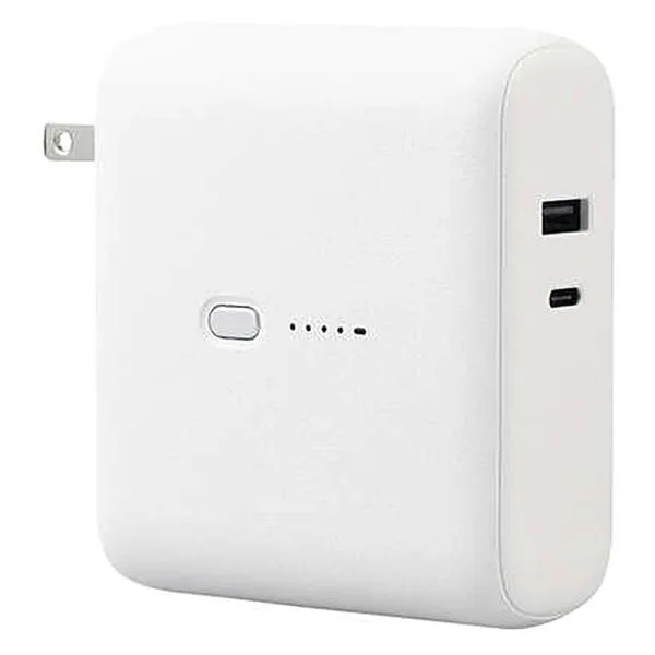 AC充電器一体モバイルバッテリー 10000mAh ELECOM エレコム 急速充電 PD20W Type-C×1+A×1 ホワイトフェイス DE-AC07-10000WF ◆コ