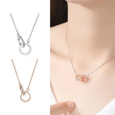 ネックレス レディース ダブルリング アレルギー対応 シルバー ピンクゴールド ポイント消化 アクセサリー ジュエリー 上品 大人 可愛い クリスマス 爆買