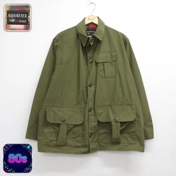 XL/古着 レッドヘッド SQUALTEX 長袖 カバーオール メンズ 80年代 80s ハンティング ジャケット フラップポケット カーキ チェック 26sep09