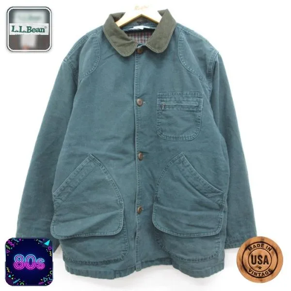 XL/古着 L.L.Bean エルエルビーン 長袖 カバーオール メンズ 80年代 80s ハンティング ジャケット コットン USA製 グリーン spe 26sep10
