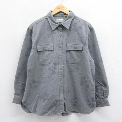 古着 L.L.Bean エルエルビーン 長袖 シャツ レディース 90年代 90s フランネル フラップポケット コットン グレー 霜降り 26sep29
