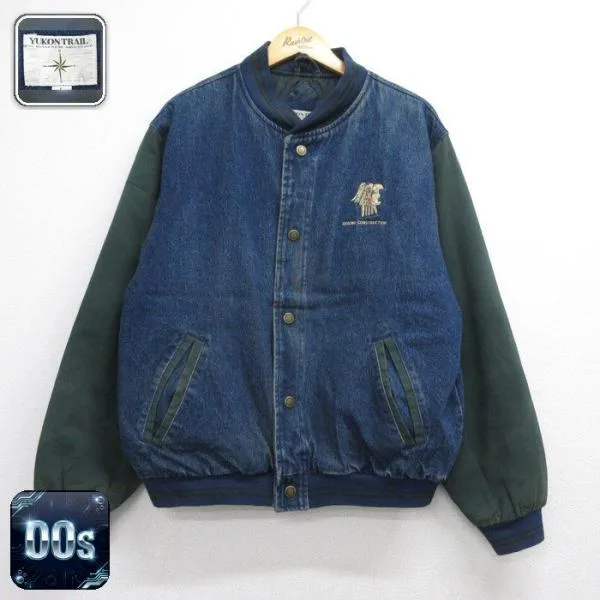 XL/古着 長袖 デニム ジャケット メンズ 00年代 00s 刺繍ロゴ コットン ネイビー 26aug28