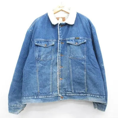 XL/古着 ラングラー Wrangler 長袖 デニム ジャケット メンズ 90年代 90s ボア 大きいサイズ コットン ネイビー 26sep25