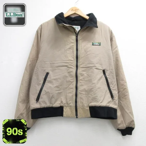L/古着 L.L.Bean エルエルビーン 長袖 ジャケット ナイロン メンズ 90年代 90s ウォームアップ ベージュ 26sep09