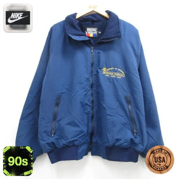 XL/古着 Hartwell 長袖 ジャケット ナイロン メンズ 90年代 90s ミシガン大学 刺繍ロゴ USA製 ネイビー 26sep15