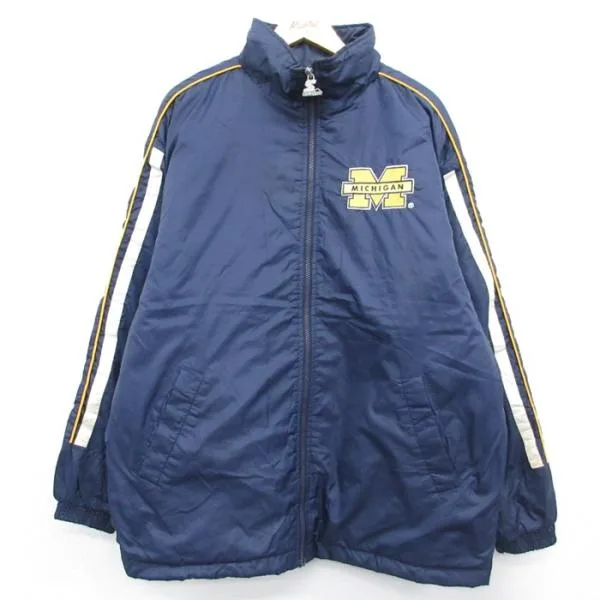 XL/古着 STARTER 長袖 ジャケット ナイロン メンズ 90年代 90s ミシガン スターター ネイビー 26sep18