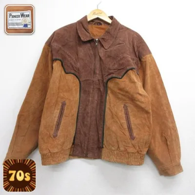 XL/古着 Pioneer Wear 長袖 レザー ジャケット メンズ 80年代 80s 大きいサイズ 切り替え ブラウン spe 26sep11