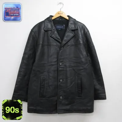 XL/古着 LONDON FOG 長袖 レザー ジャケット メンズ ロング丈 コート ブラック 26sep15