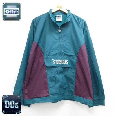 L/古着 DISCUS 長袖 ナイロン ジャケット ハーフジップ メンズ 00年代 00s カンガルーポケット グリーン 26aug21