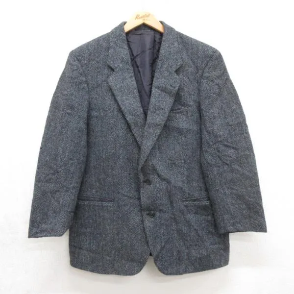 M/古着 Harris Tweed 長袖 テーラード ジャケット メンズ ハリスツイード ヘリンボーン ウール グレー 霜降り 26sep25