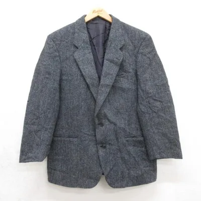 M/古着 Harris Tweed 長袖 テーラード ジャケット メンズ ハリスツイード ヘリンボーン ウール グレー 霜降り 26sep25