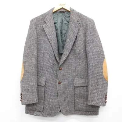 L/古着 Eddie Bauer エディーバウアー 長袖 テーラード ジャケット メンズ 80年代 80s ヒジ当て ハリスツイード スエード ウール USA製 ブ