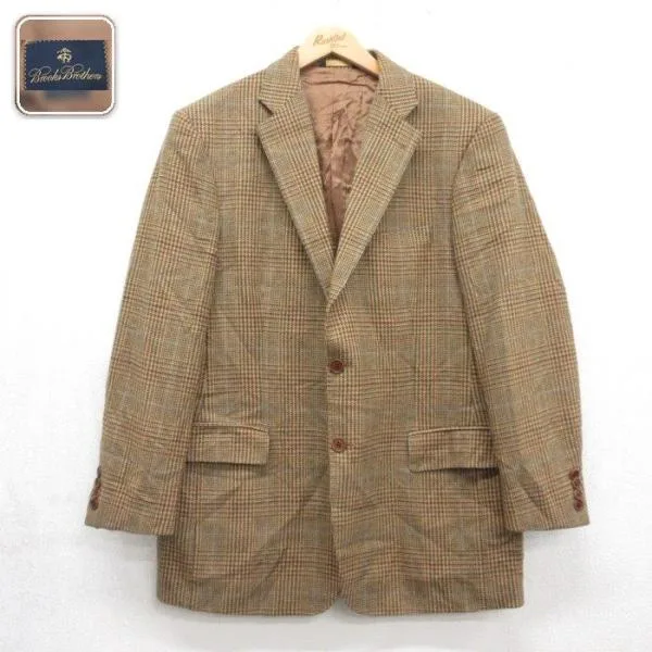 M/古着 Brooks Brothers ブルックスブラザーズ 長袖 ブランド テーラード ジャケット メンズ イタリア製 ブラウン チェック 26oct05