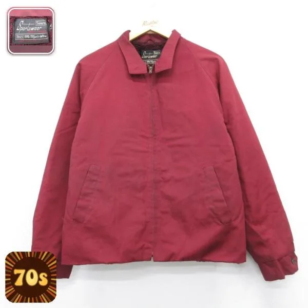 L/古着 Sears 長袖 ビンテージ ジャケット メンズ 70年代 70s タロン ボア バーガンディ 26sep15