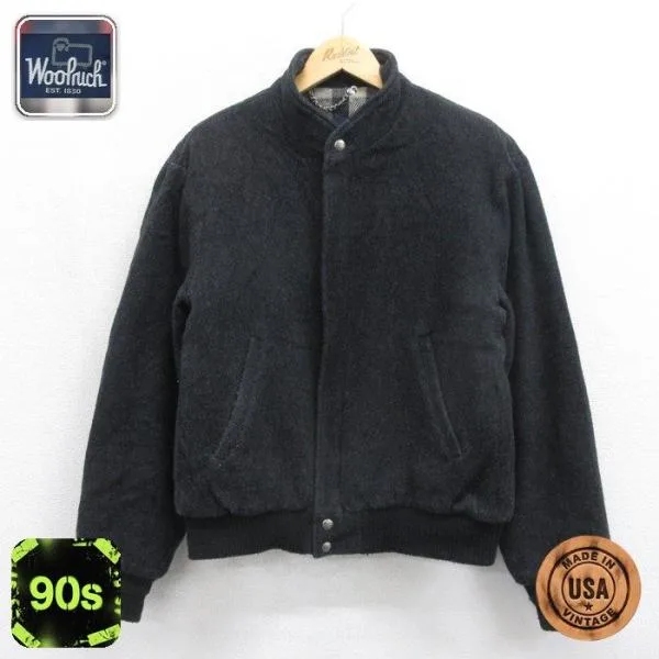 XL/古着 ウールリッチ 長袖 ジャケット メンズ 90年代 90s チェック USA製 ブラック 霜降り 26aug31
