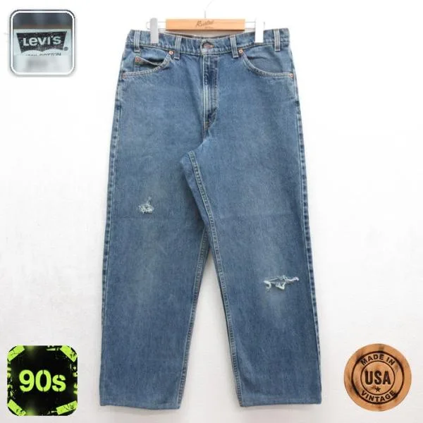 W34/古着 リーバイス550 Levi's メンズ 90年代 90s ジーンズ 5ポケット コットン USA製 ネイビー デニム 26sep10
