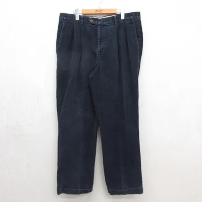 W38/古着 DOCKERS ドッカーズ コーデュロイ パンツ メンズ 90年代 90s ツータック ネイビー 26oct01