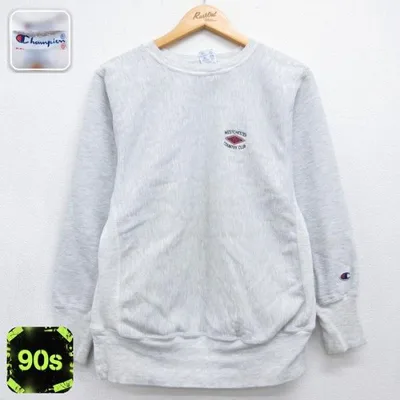 M/古着 チャンピオン Champion 長袖 チャンピオンリバースウィーブ メンズ 90年代 90s クルーネック ホワイト 霜降り 26aug28
