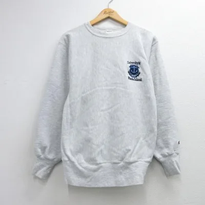 L/古着 チャンピオン Champion 長袖 チャンピオンリバースウィーブ メンズ 90年代 90s カレッジ 刺繍 クルーネック グレー 霜降り 26oct01
