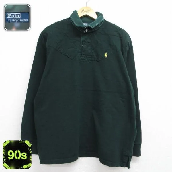 XL/古着 ラルフローレン 長袖 ブランド ラガー シャツ メンズ 90年代 90s ワンポイントロゴ 大きいサイズ コットン グリーン 26jul01