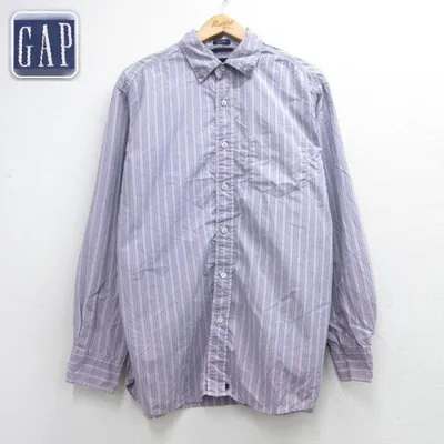 L/古着 ギャップ GAP 長袖 ブランド シャツ メンズ 胸ポケット リラックスフィット コットン ボタンダウン ピンク ストライプ 26sep08
