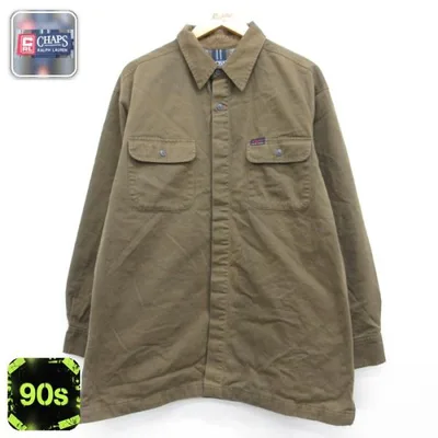 XL/古着 ラルフローレン チャップス Chaps RL 長袖 ブランド シャツ メンズ 90年代 90s コットン フラップポケット カーキ 26sep09