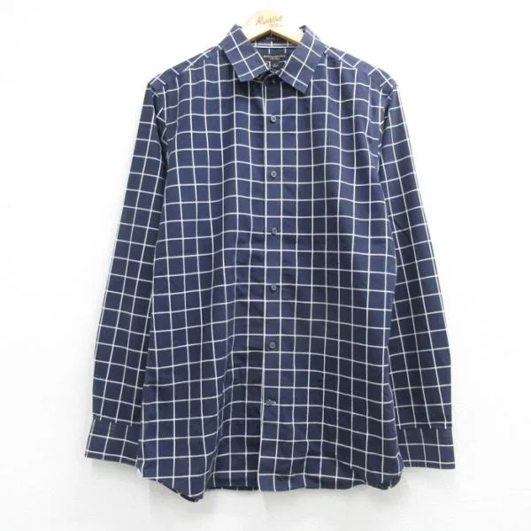 L/古着 BANANA REPUBLIC 長袖 ブランド シャツ メンズ コットン ネイビー チェック 26oct06