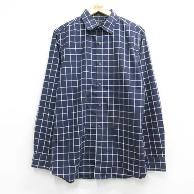 L/古着 BANANA REPUBLIC 長袖 ブランド シャツ メンズ コットン ネイビー チェック 26oct06