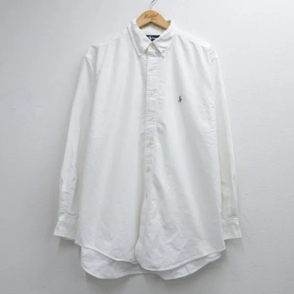 XL/古着 ラルフローレン Ralph Lauren 長袖 ブランド シャツ メンズ 90年代 90s 大きいサイズ ロング丈 オックスフォード コットン ボタン
