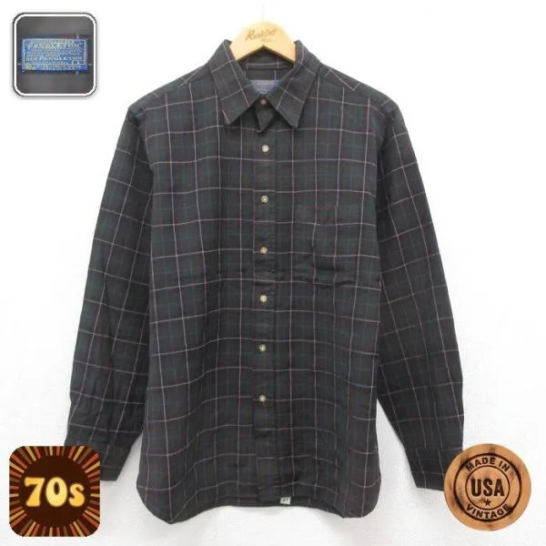 L/古着 ペンドルトン PENDLETON 長袖 シャツ メンズ 70年代 70s ウール タータン チェック USA製 26aug19