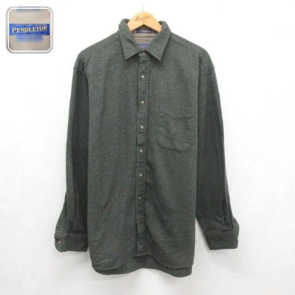XL/古着 ペンドルトン PENDLETON 長袖 シャツ メンズ ウール カーキ 霜降り 26aug19