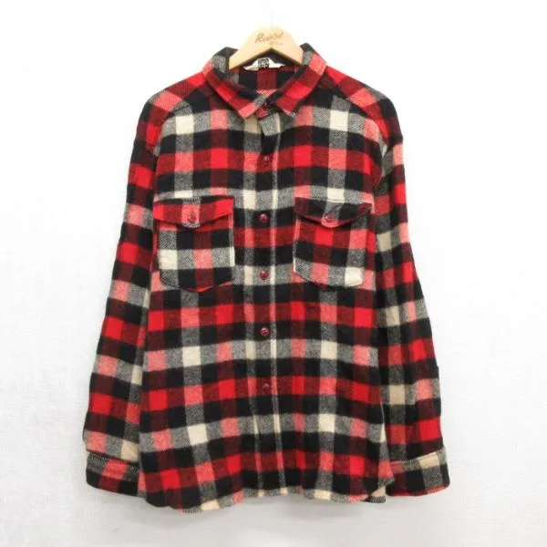 XL/古着 Woolrich レッドチェ 長袖 シャツ メンズ 80年代 80s バッファローチェック フラップポケット ウールリッチ 26sep18