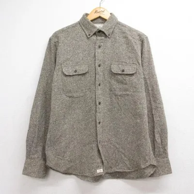 L/古着 HUXTER 長袖 シャツ メンズ 90年代 90s フラップポケット ウール ボタンダウン USA製 ベージュ 霜降り 26oct02