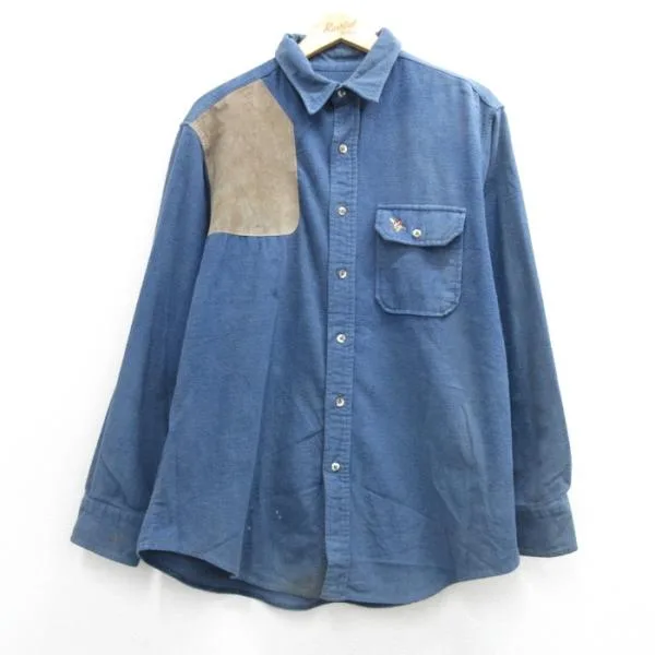 L/Used Abercrombie&Fitch เสื้อเชิ้ตแขนยาวผู้ชาย 80's 80's hunting flannel ไก่ฟ้า เย็บปักถักร้อย สีฟ้า 26oct07