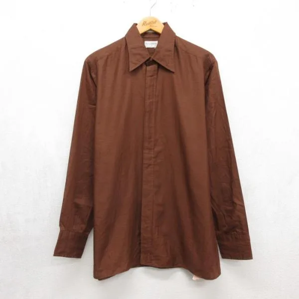 L/古着 Pierre CARDIN 長袖 シャツ メンズ 70年代 70s ピエールカルダン USA製 ブラウン spe 26sep28